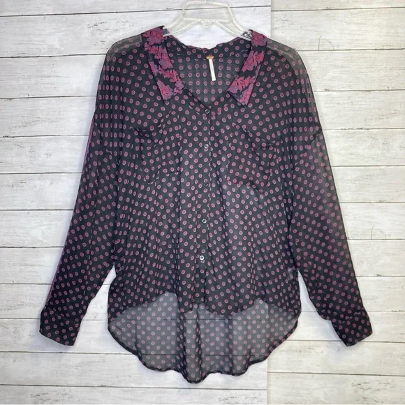 Free People Sheer Boho Button Down Blouse Size Medium - Picture 10 of 12